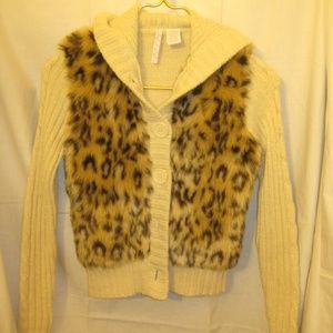 Girls Faux Beige and Brown Sweater With Hood